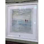 Rose Strang, 'Red Boats, White Sun', signed limited edition print, 2012, image 50cm by 50cm, framed.