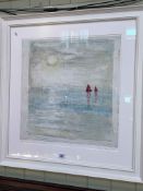 Rose Strang, 'Red Boats, White Sun', signed limited edition print, 2012, image 50cm by 50cm, framed.