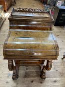 Victorian figured walnut piano shaped Davenport with rising top,