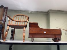 Child's rocking chair, child's Windsor chair, occasional chair and mahogany dolls crib.