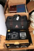 Collection including camera, lenses, stands including vintage Leica handbook and manuals,