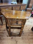 Oak Titchmarsh & Goodwin style canted corner hall table with single frieze drawer.