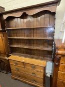 Late Victorian chest of two short above two long drawers and oak dresser rack.