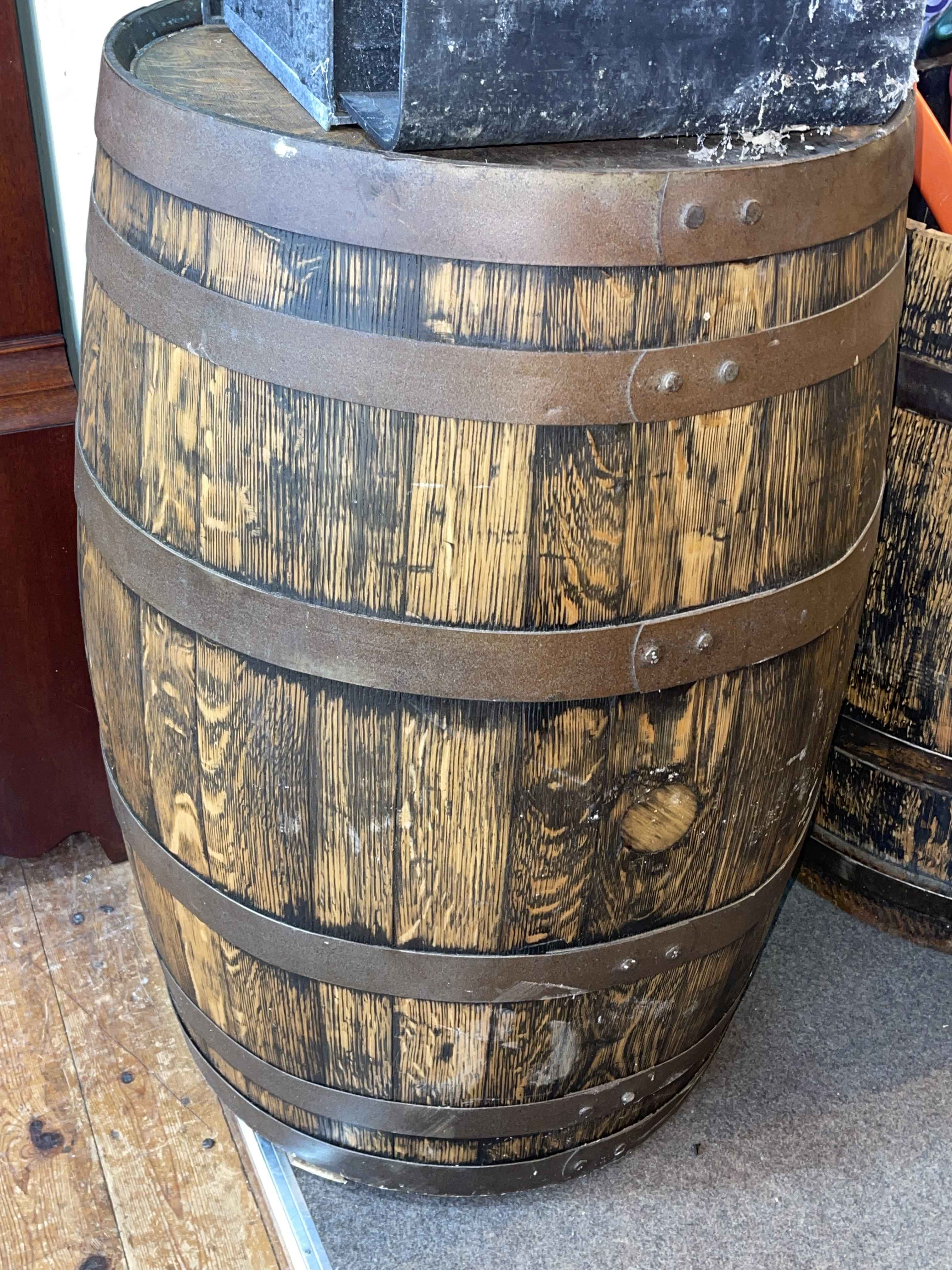 Large oak and metal coopered barrel.
