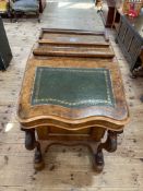 Victorian figured walnut Davenport with leather inset slope front,