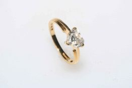 14k gold heart shaped cubic zirconia ring, size M.