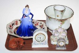 Coalport figure Anne, Coalport cottage, Waterford clock, Beswick fox, Wedgwood clock,