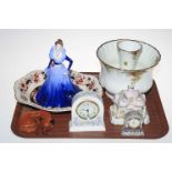 Coalport figure Anne, Coalport cottage, Waterford clock, Beswick fox, Wedgwood clock,