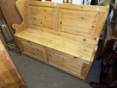 Pine box seat church style kitchen pew.