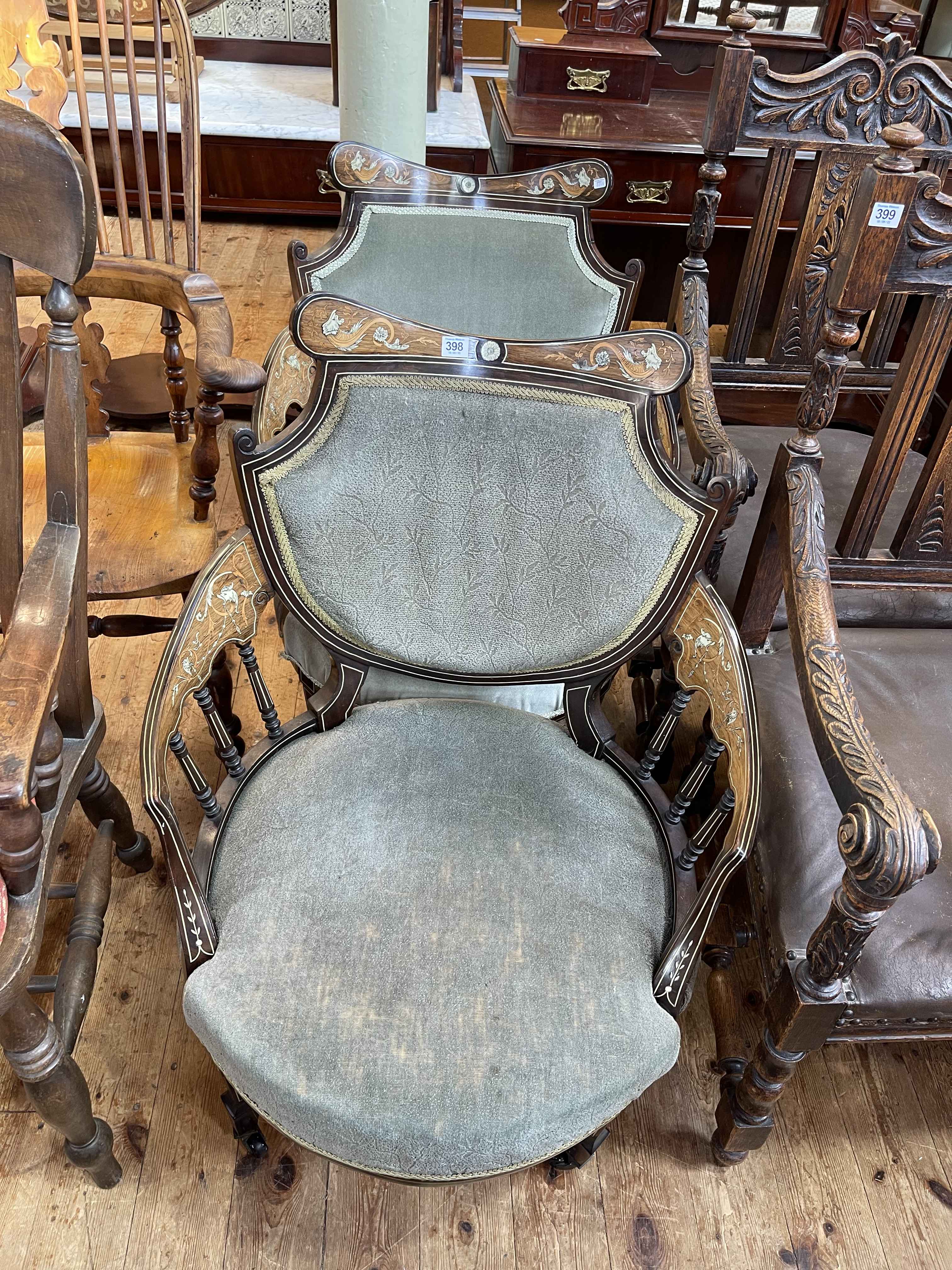 Pair late Victorian/Edwardian inlaid occasional chairs.