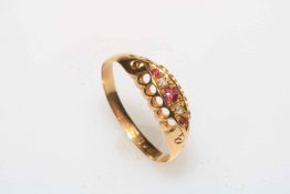 Edwardian ruby and diamond 18 carat gold ring, size R, hallmarked for 1906.