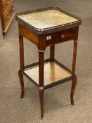 Continental marble and brass galleried topped bedside lamp table with undershelf.