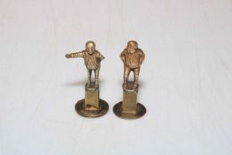 Two tiny metal Charles Dickens figures, 6cm.