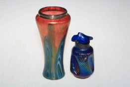 Silver mounted iridescent art glass vase, 21cm, circa 1900, and small art glass vase (2).