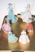 Five Coalport ladies including Wedding Day, Andrea and Penny and Royal Worcester Serena.