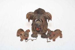 Black Forest carved wood dog with puppies (3).