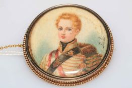 Signed Paulin portrait miniature of young military figure,