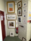 Collection of fourteen framed pictures including Alex Clark signed prints.