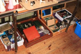 Large collection of costume jewellery, jewellery boxes, two counter top display cases, etc.