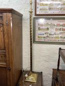 Brass twist column standard lamp and four various Chinese rugs.