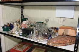 Collection of glass, scent bottles, Masons, novelty teapots, stamps, tea cards, etc.