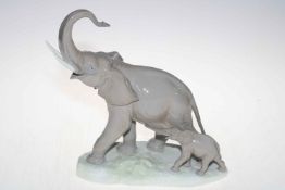 Lladro elephant with calf, 30.5cm.