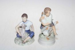 Two Royal Copenhagen and Bing & Grondahl figures, Goose Thief 2139 and Girl with Happy Lamb 2336,