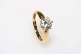 1.5 carat cubic zirconia solitaire 9 carat gold ring, size M.