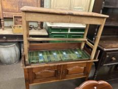 Late Victorian walnut marble topped and tiled back washstand and child's double school desk (2).