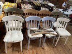 Set of eight beech farmhouse style kitchen chairs including pair carvers.