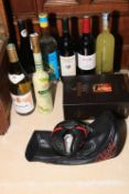 Three bottles of wine, Trois Rivieres Martinique Rum, Taylor Made M6 driver head, etc.