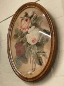 Victorian oval framed floral needlework, 67cm by 51cm including frame.