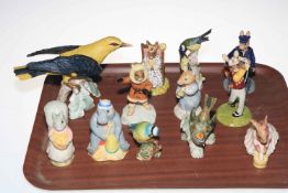 Goebel Golden Oriole, Firecrest and Great Titmouse, Beswick Hugo Hippo, Doulton Bunnykins figures,