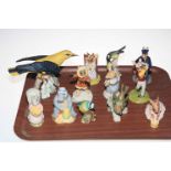 Goebel Golden Oriole, Firecrest and Great Titmouse, Beswick Hugo Hippo, Doulton Bunnykins figures,