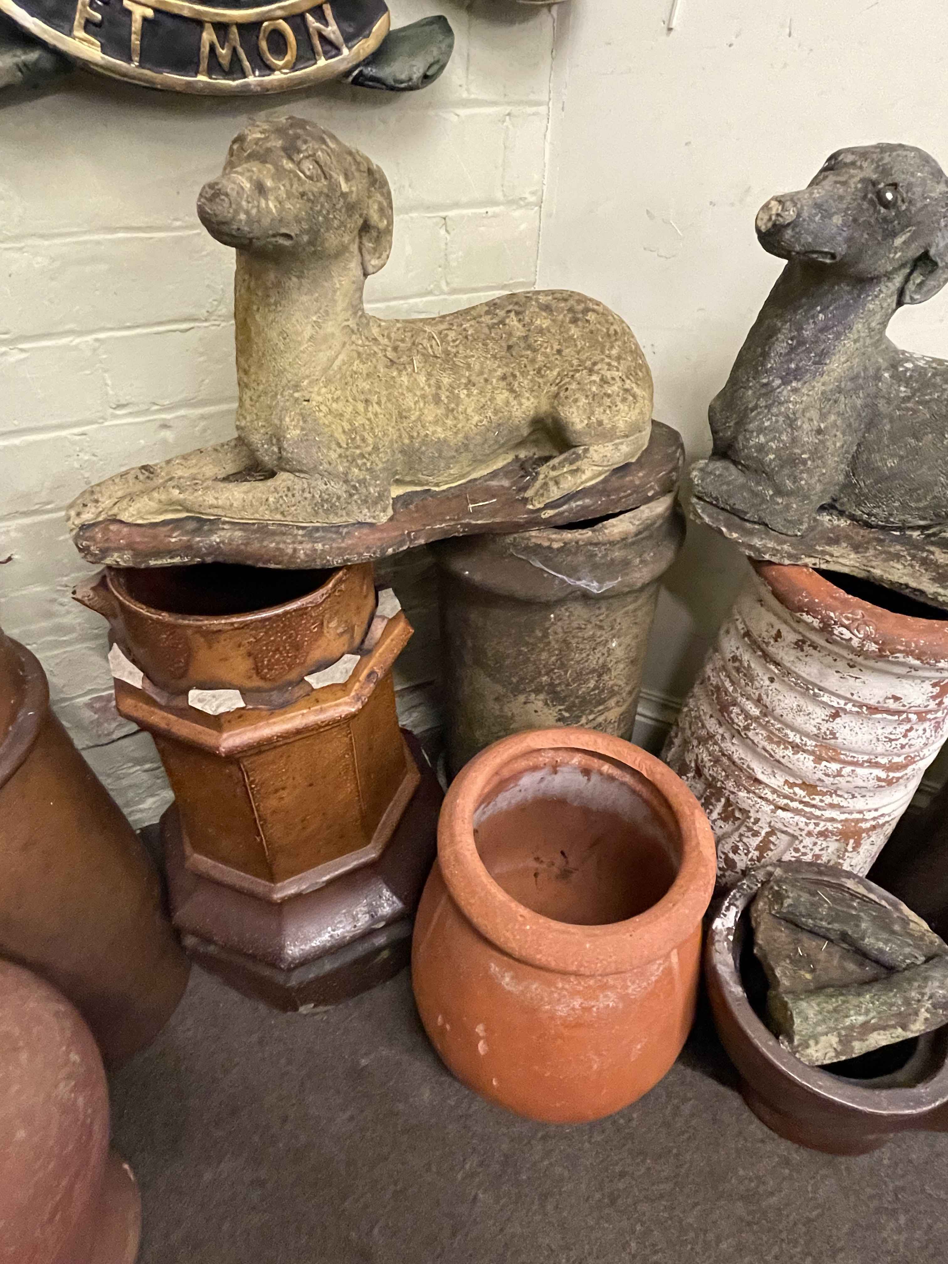 Collection of seven various salt glazed and terracotta chimney pots, two terracotta vases, - Image 2 of 4