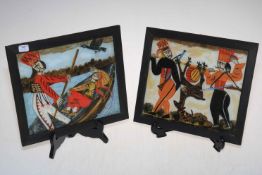 Two small paintings on glass of folklore themes by Irena Makowey.