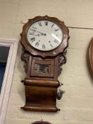 Victorian inlaid walnut drop dial wall clock.