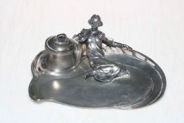 Art Nouveau WMF inkstand, of shaped form with maiden, 19cm across.