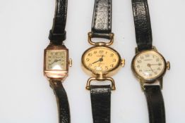 Three vintage ladies wristwatches, one 9 carat gold.