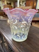 Large ruby and vaseline glass standard oil lamp shade, 23cm high.