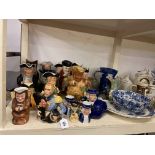 Collection of toby jugs, Wade decanter, chamber pots,