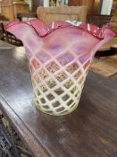 Large ruby and vaseline glass standard oil lamp shade, 23cm high.