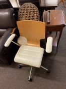 Contemporary leather and beech finish swivel desk chair,