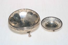 Two silver bon bon dishes, one on ball and claw feet, Birmingham 1919 and 1920,