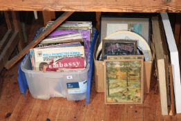 Collection of LP records, prints, pub mirror, etc.