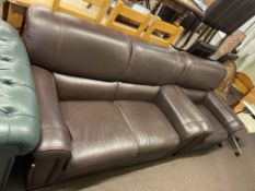 Italian Ferrari Divani chocolate brown stitched leather two seater settee and chair.