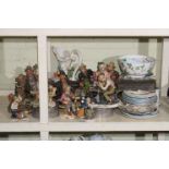 Collection of Capo di Monte and similar figures, collectors plates, Wedgwood Strawberry bowl,