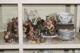 Collection of Capo di Monte and similar figures, collectors plates, Wedgwood Strawberry bowl,