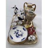 Noritake and Nippon Japanese vases, pair Royal Dux figures, three tea bowls, Copenhagen lambs,