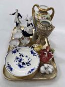 Noritake and Nippon Japanese vases, pair Royal Dux figures, three tea bowls, Copenhagen lambs,